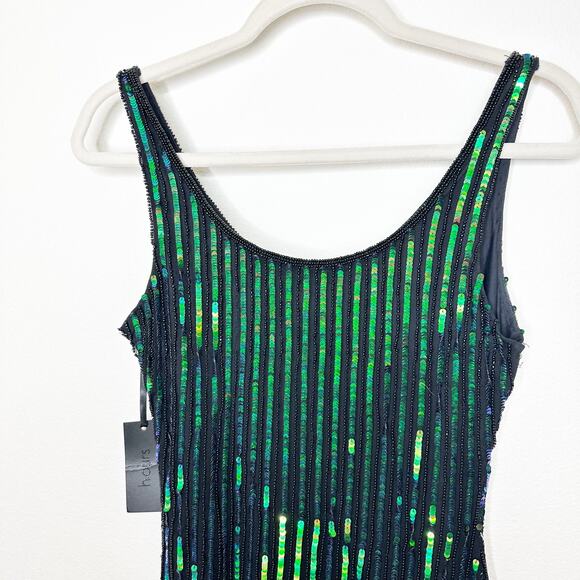 h:ours NWT Revolve Zafiro Sequin Green Iridescent Asymmetric Hem Midi Dress - Picture 7 of 10